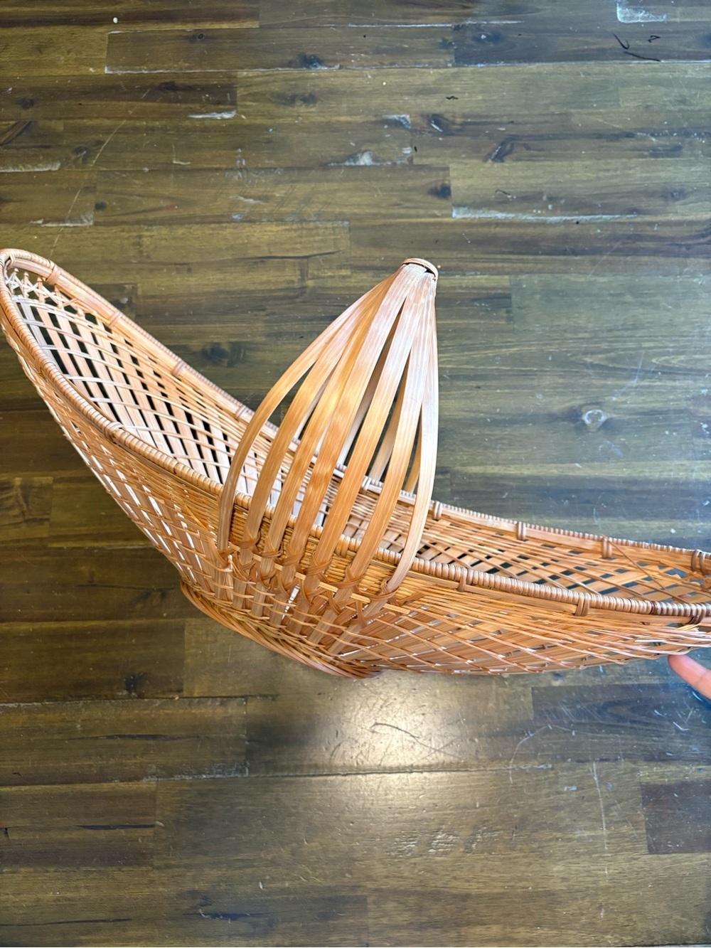 Vintage Oblong Basket Boat Oval Woven Natural Rattan Bamboo Fruit Bread Decor